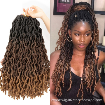 Wavy Gypsy Locs Ombre Crochet Hair 18" Goddess Locs Fiber Faux Locs African Roots Dreadlock Synthetic Braiding Hair Extensions